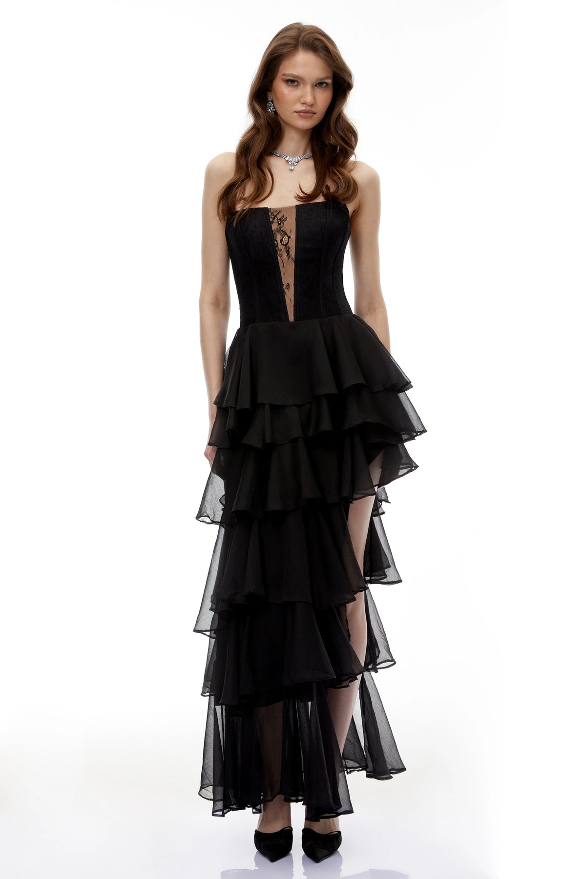 Simone Black Tulle Maxi Dress with CutOuts