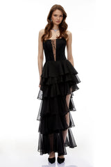 Simone Black Tulle Maxi Dress with CutOuts