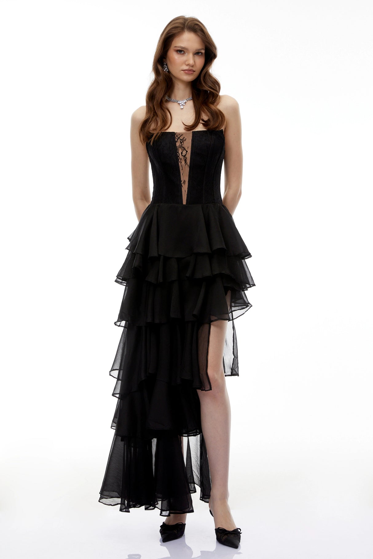 Simone Black Tulle Maxi Dress with CutOuts