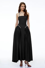 Siobhan Black Halterneck Maxi Dress with Pearl Trim