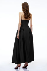 Siobhan Black Halterneck Maxi Dress with Pearl Trim