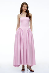 Siobhan Pink Halterneck Maxi Dress with Pearl Trim