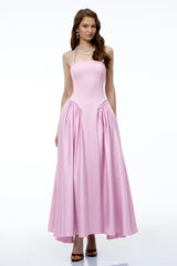 Siobhan Pink Halterneck Maxi Dress with Pearl Trim