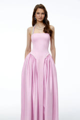 Siobhan Pink Halterneck Maxi Dress with Pearl Trim