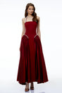 Siobhan Red Halterneck Maxi Dress with Pearl Trim