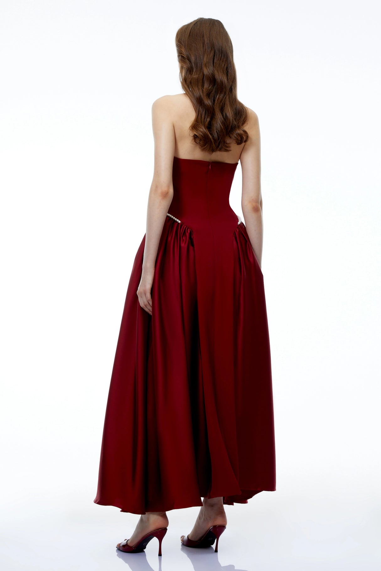 Siobhan Red Halterneck Maxi Dress with Pearl Trim