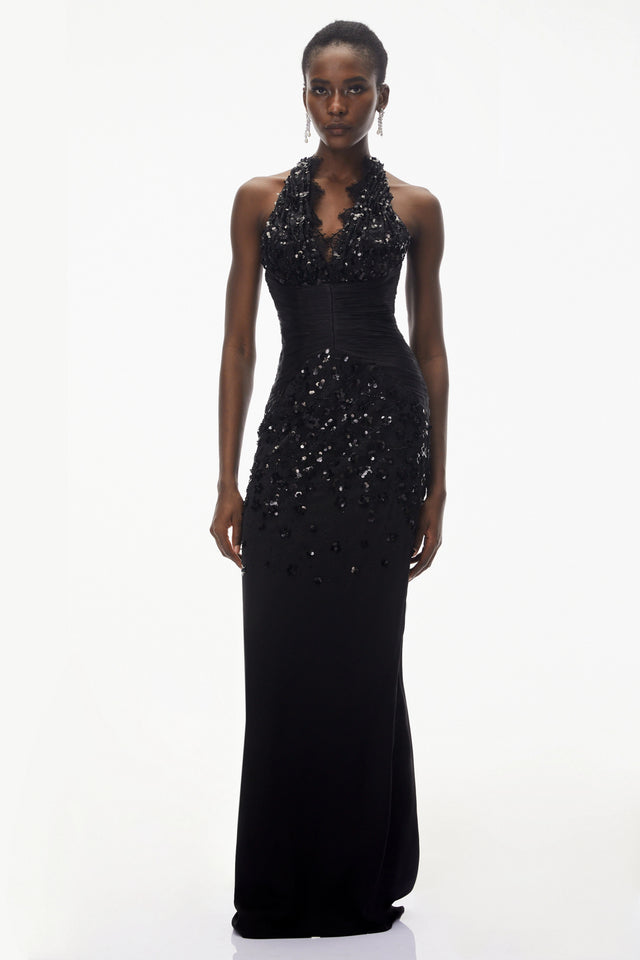 Siphokazi Black Halterneck Embellished Corset Maxi Gown