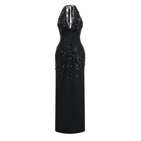 Annamaria Black Halterneck Embellished Corset Maxi Gown