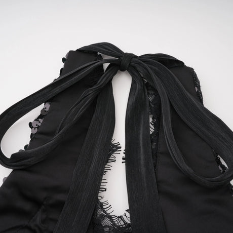 Fortuna Black Halterneck Embellished Corset Maxi Gown