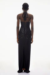 Siphokazi Black Halterneck Embellished Corset Maxi Gown