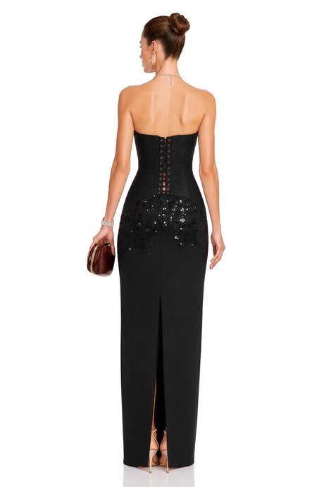 Annamaria Black Halterneck Embellished Corset Maxi Gown