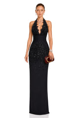 Siphokazi Black Halterneck Embellished Corset Maxi Gown