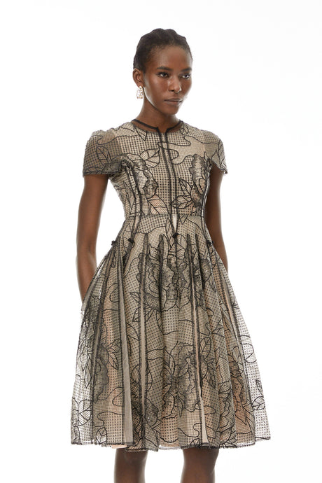Mariella Midi Dress Black Semi Sheer Floral