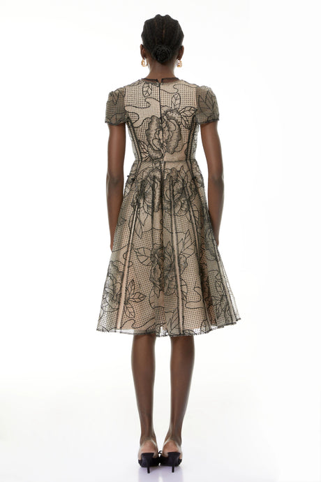 Mariella Midi Dress Black Semi Sheer Floral