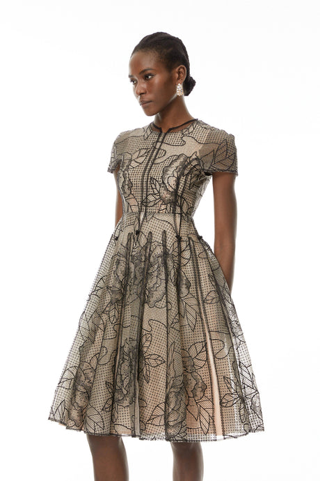 Mariella Midi Dress Black Semi Sheer Floral