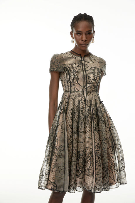 Mariella Midi Dress Black Semi Sheer Floral