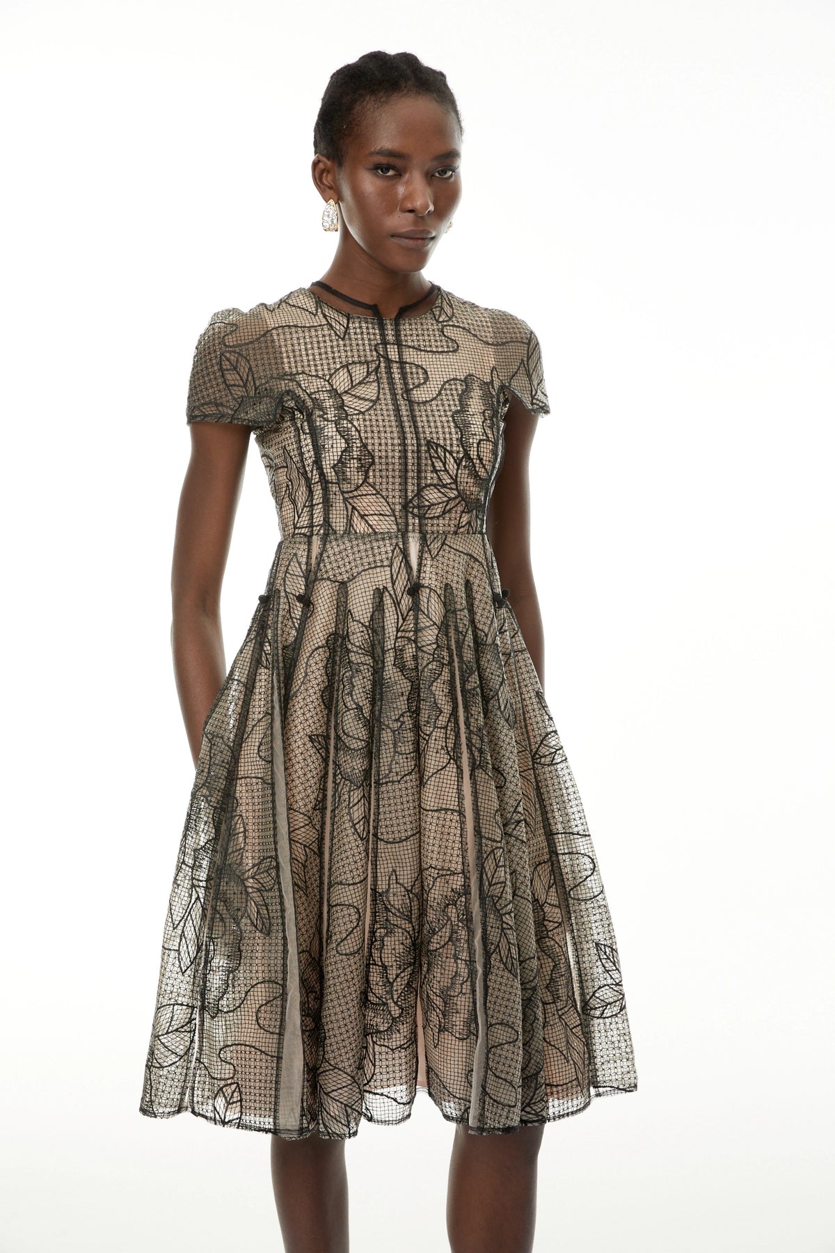 Sisanda Black Semi Sheer Floral Midi Dress