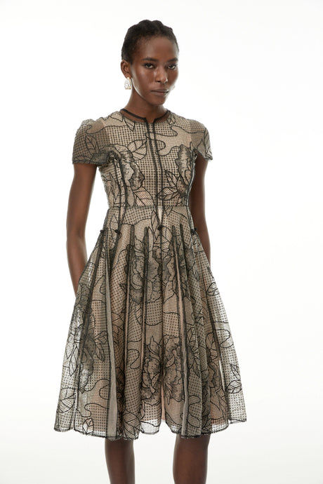 Mariella Midi Dress Black Semi Sheer Floral