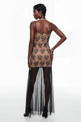 Sisanda Black Tulle Maxi Dress with Lace Panels