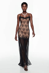 Sisanda Black Tulle Maxi Dress with Lace Panels