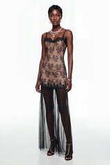 Sisanda Black Tulle Maxi Dress with Lace Panels