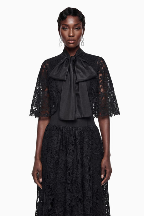 Eleanor Maxi Dress Black Floral Lace with Self-Tie