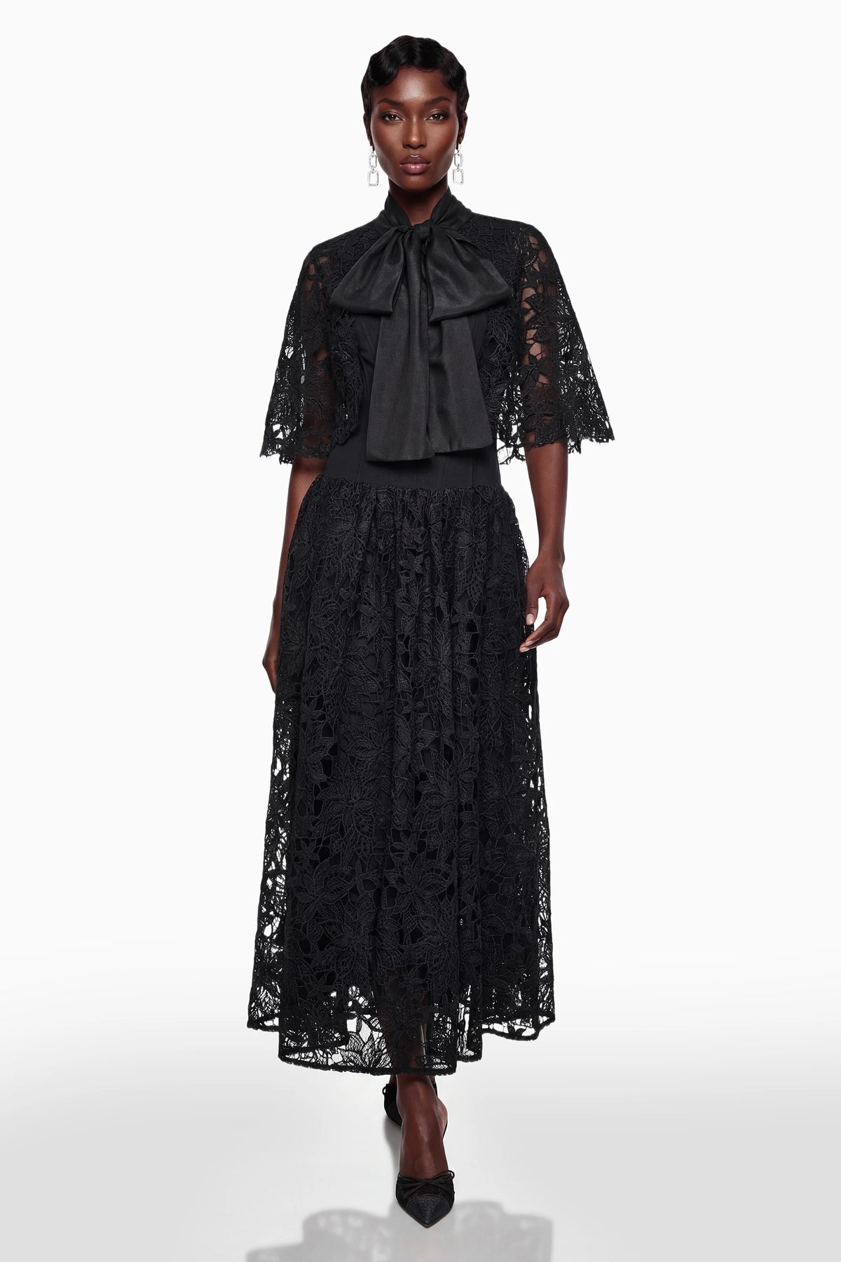 Sissel Black Floral Lace Maxi Dress with SelfTie