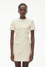 Skye Ivory Round Neck Mini Dress with Floral Applique