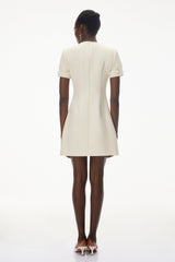 Skye Ivory Round Neck Mini Dress with Floral Applique