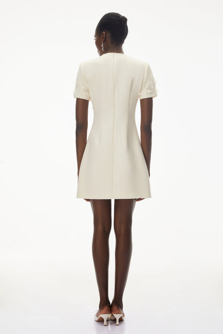 Colomba Mini Dress Ivory Round Neck with Floral Applique