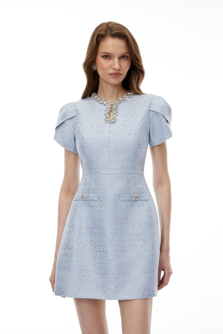 Esther Mini Dress Blue Embellished