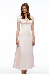 Sloane Pink Satin Midi Dress with Lace Collar