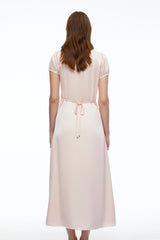 Sloane Pink Satin Midi Dress with Lace Collar