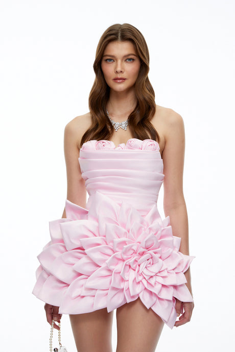 Zoe Mini Dress Pink with 3D Petals