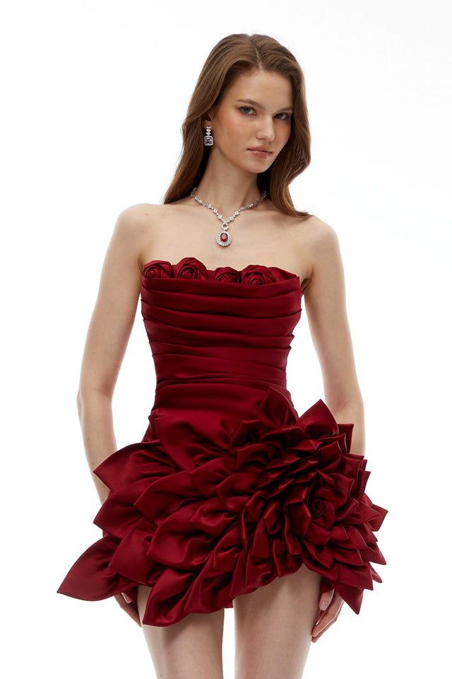 Snizhana Red Mini Dress with 3D Petals