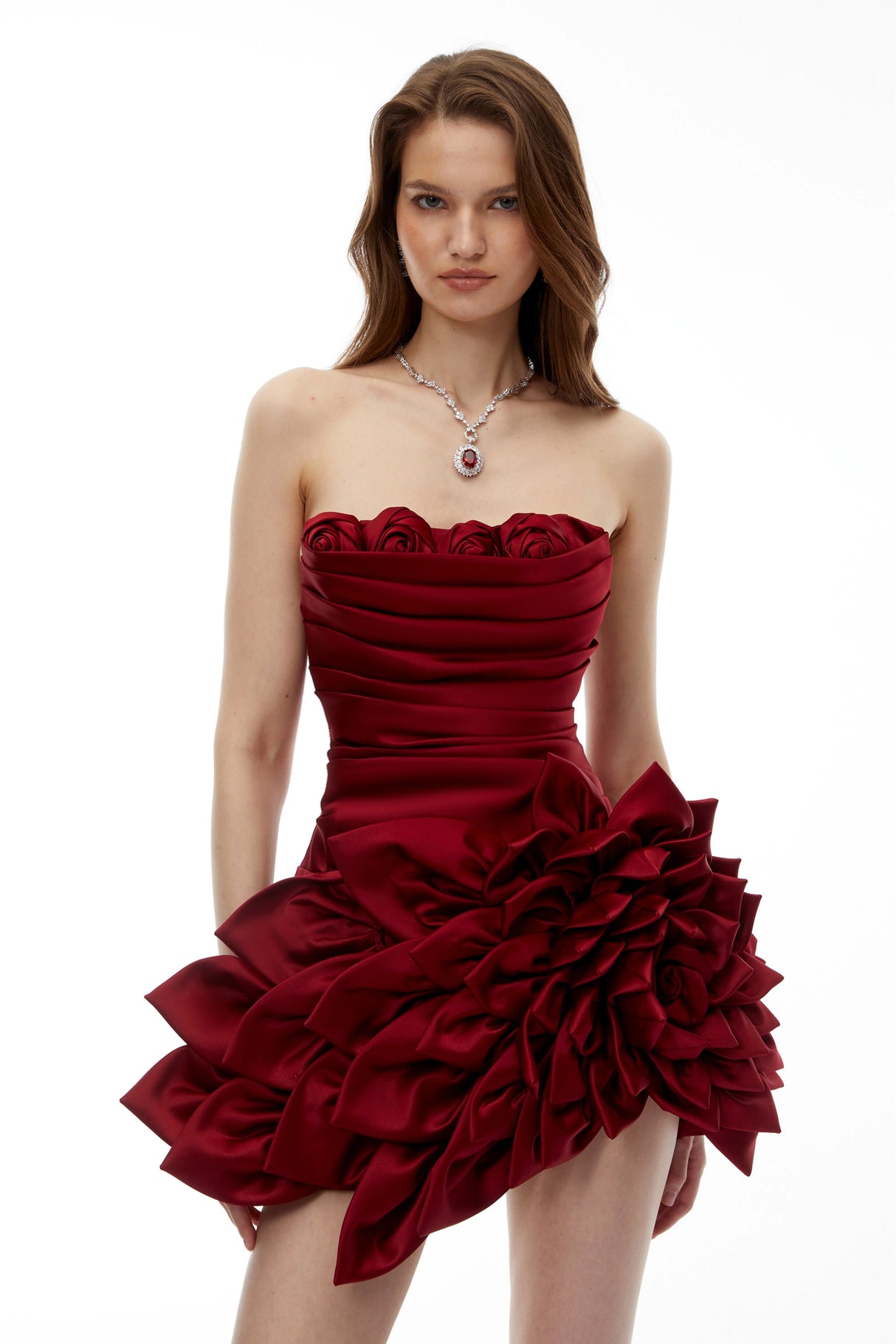 Snizhana Red Mini Dress with 3D Petals