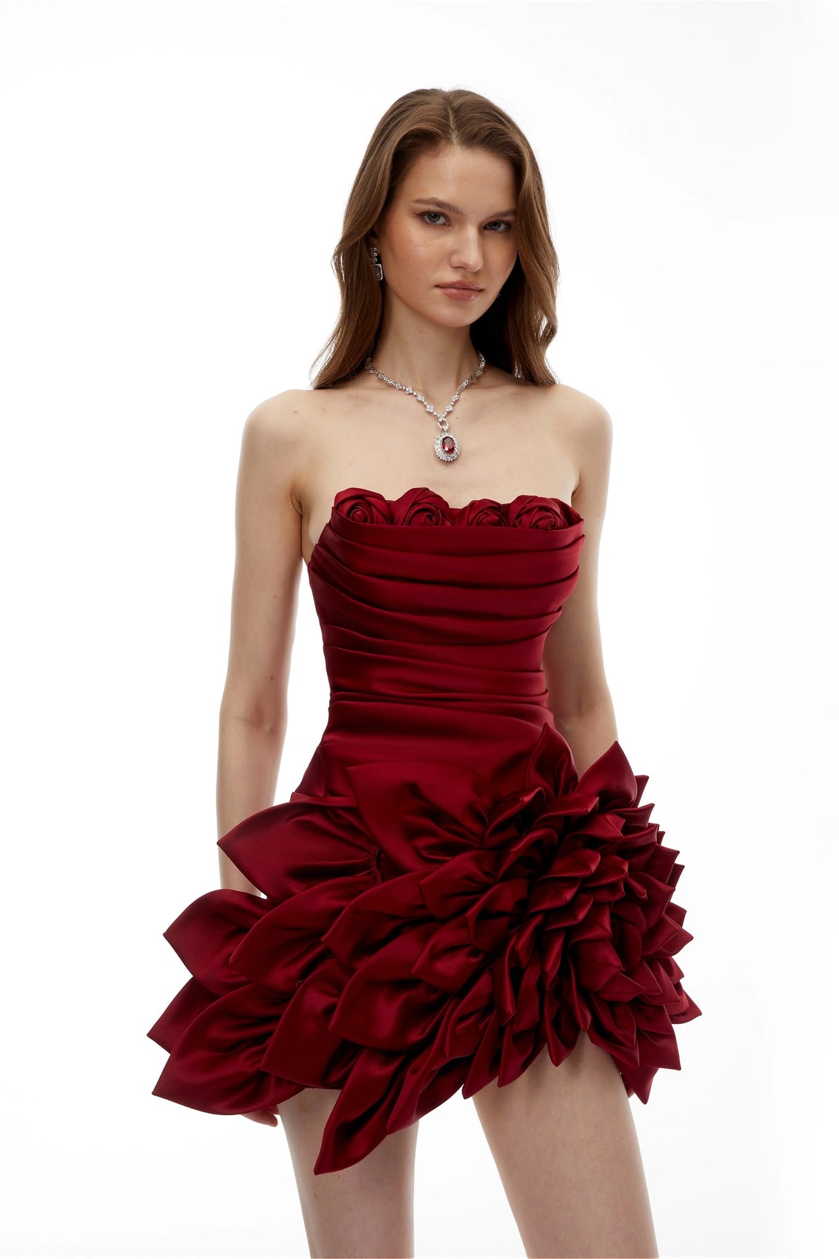 Snizhana Red Mini Dress with 3D Petals