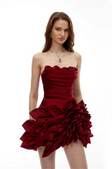 Snizhana Red Mini Dress with 3D Petals