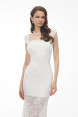 Snizhana White Ruffled Lace Fishtail Maxi Dress