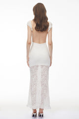 Snizhana White Ruffled Lace Fishtail Maxi Dress