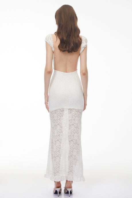 Martina Maxi Dress White Ruffled Lace Fishtail