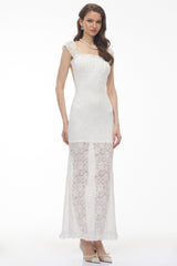 Snizhana White Ruffled Lace Fishtail Maxi Dress