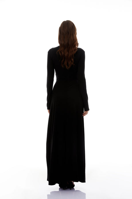 Costanza Maxi Dress Black Cinched Waist Ruched