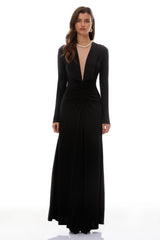 Sofia Black Cinched Waist Ruched Maxi Dress
