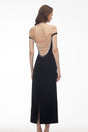 Sofia Black Off Shoulder Backless Maxi Dress with Pearl Chain