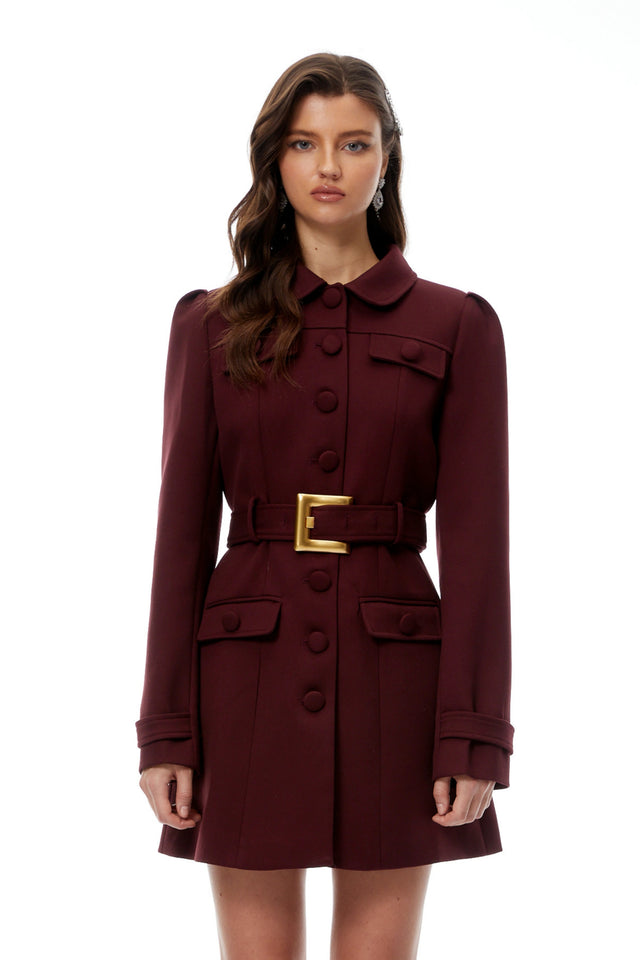 Sofía Burgundy Belted Mini Blazer Dress