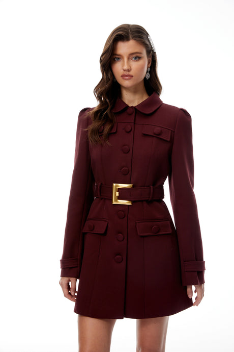 Giuliana Dress Burgundy Belted Mini Blazer