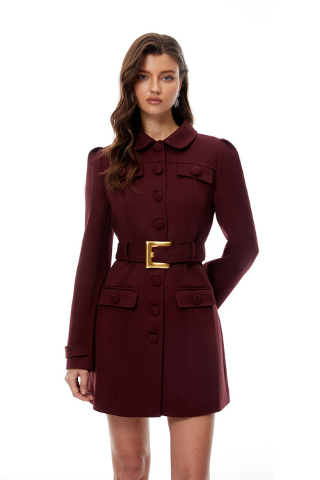 Giuliana Dress Burgundy Belted Mini Blazer