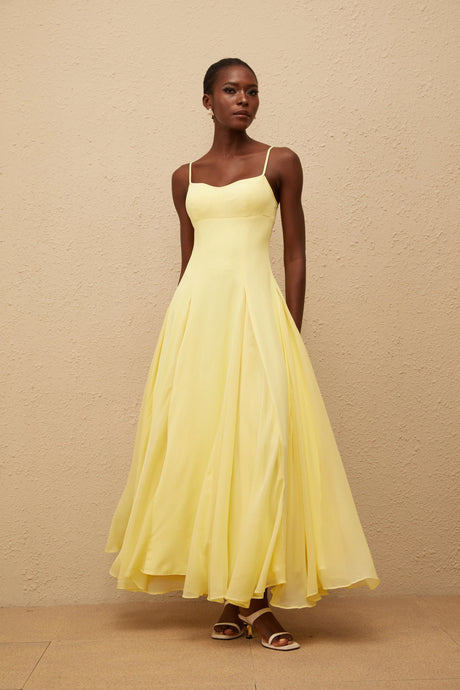 Ambra Maxi Dress Yellow Pleated