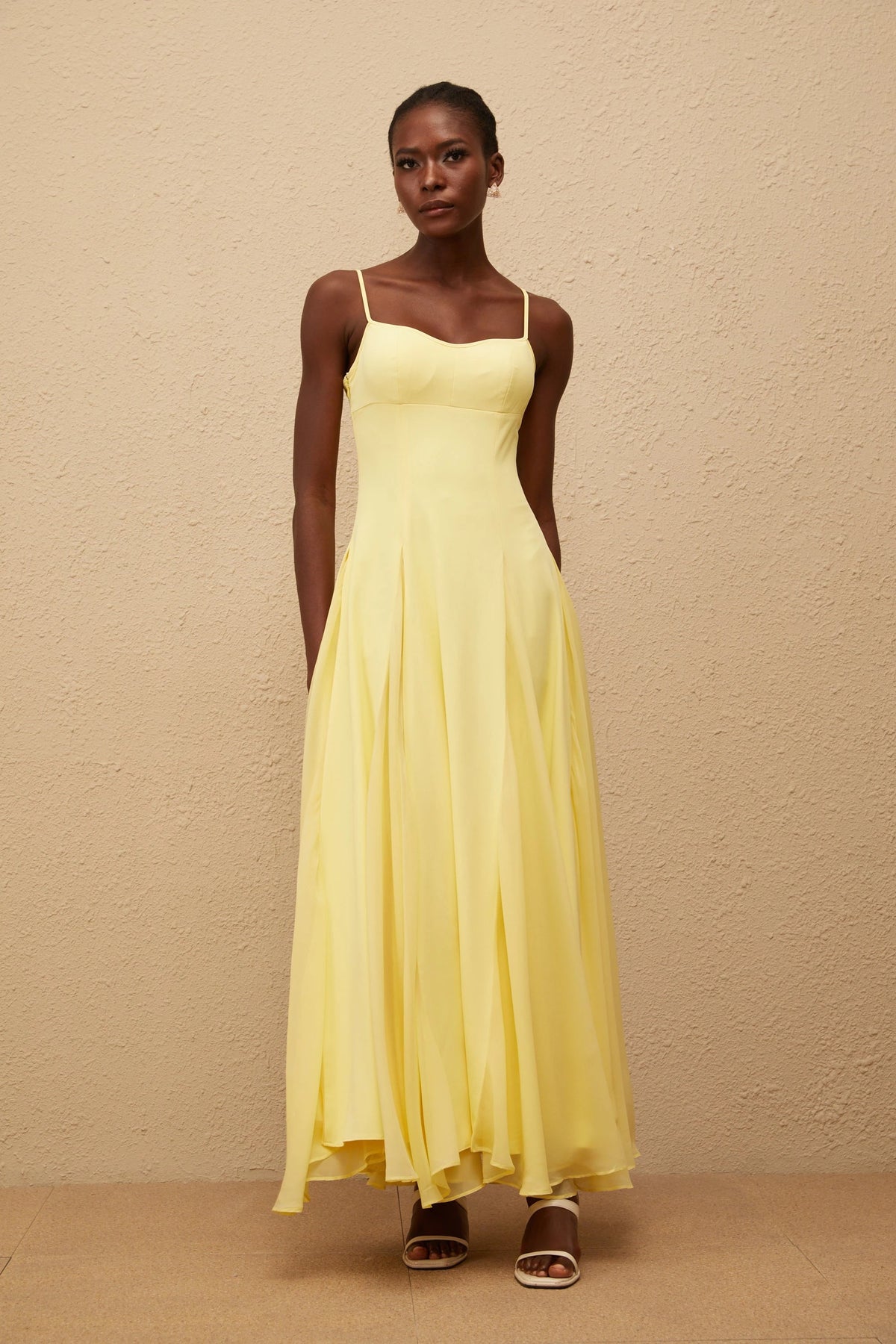 Sofie Yellow Pleated Maxi Dress